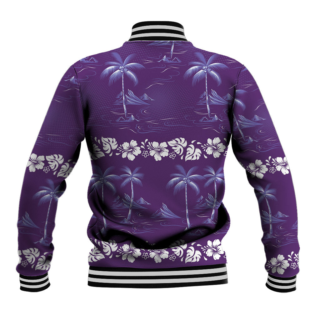 Purple Hawaii Palm Tree Hibiscus Baseball Jacket Fantasy Summer Vibe