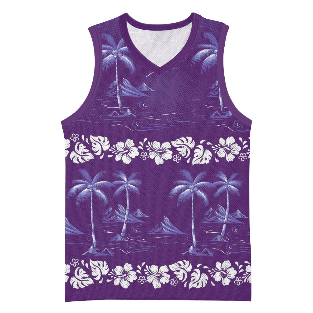 Purple Hawaii Palm Tree Hibiscus Basketball Jersey Fantasy Summer Vibe LT01 Unisex Purple - Polynesian Pride