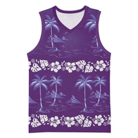 Purple Hawaii Palm Tree Hibiscus Basketball Jersey Fantasy Summer Vibe LT01 Unisex Purple - Polynesian Pride