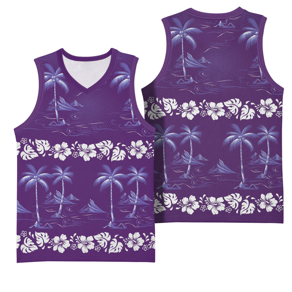 Purple Hawaii Palm Tree Hibiscus Basketball Jersey Fantasy Summer Vibe LT01 - Polynesian Pride