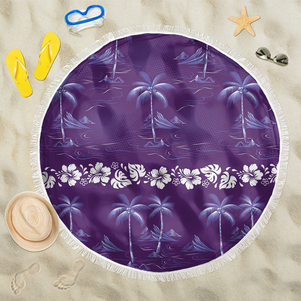 Purple Hawaii Palm Tree Hibiscus Beach Blanket Fantasy Summer Vibe LT01 One Size 150cm Purple - Polynesian Pride