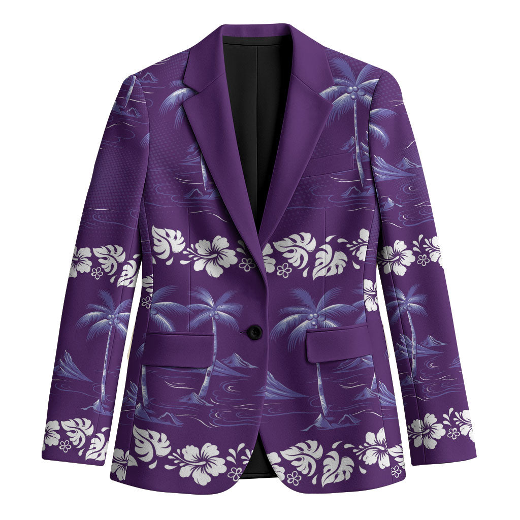 Purple Hawaii Palm Tree Hibiscus Blazer Fantasy Summer Vibe