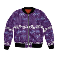 Purple Hawaii Palm Tree Hibiscus Bomber Jacket Fantasy Summer Vibe