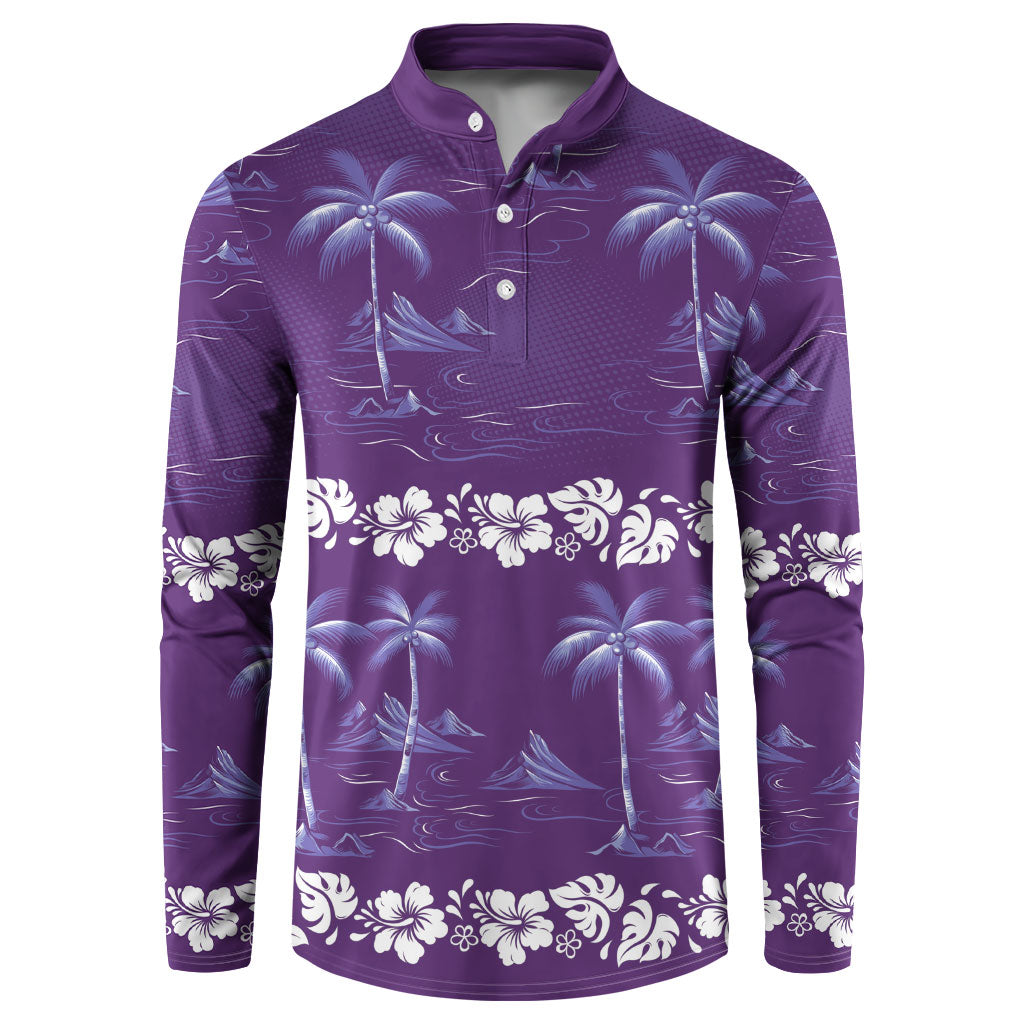 Purple Hawaii Palm Tree Hibiscus Button Sweatshirt Fantasy Summer Vibe