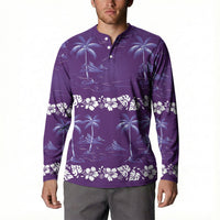 Purple Hawaii Palm Tree Hibiscus Button Sweatshirt Fantasy Summer Vibe