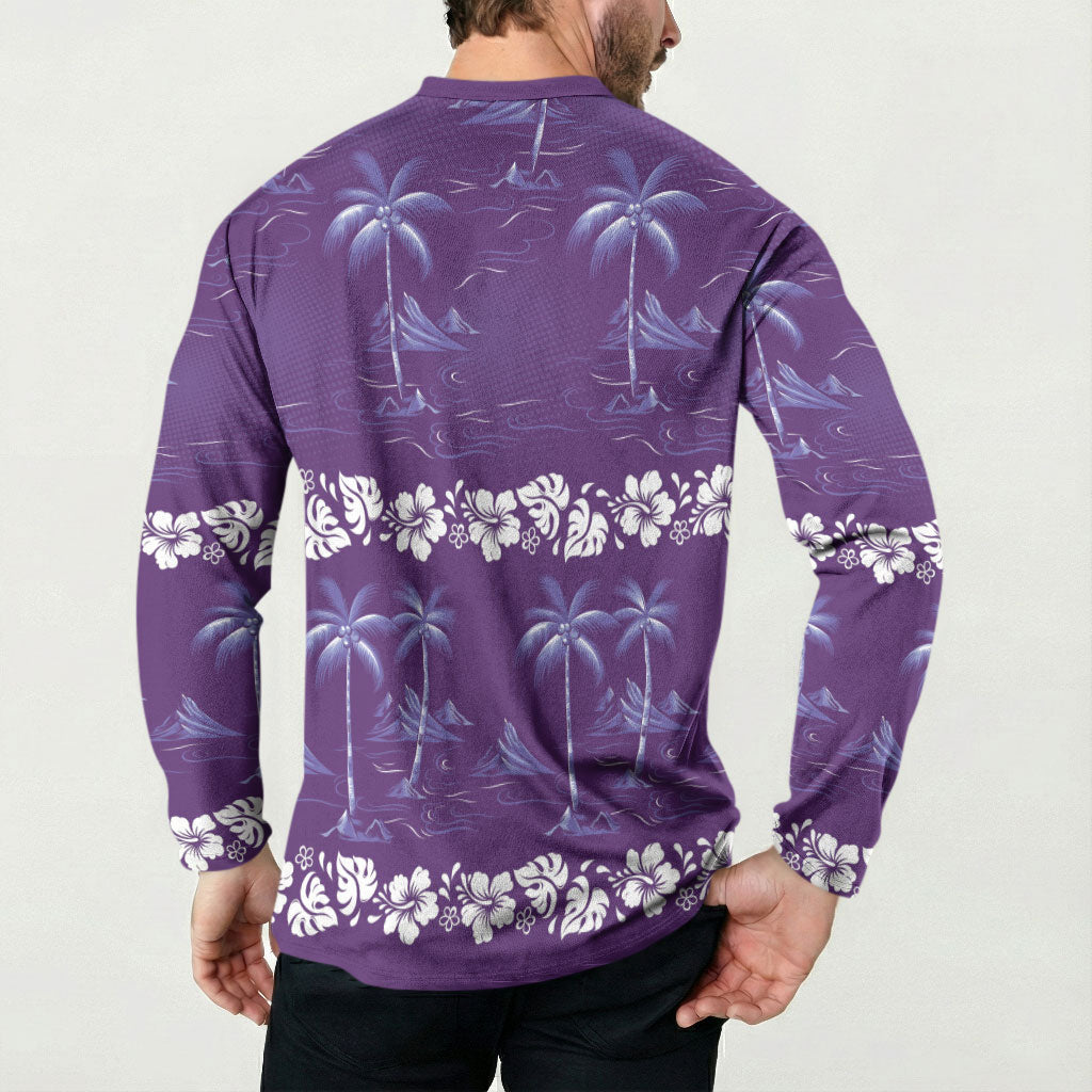 Purple Hawaii Palm Tree Hibiscus Button Sweatshirt Fantasy Summer Vibe