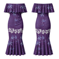 Purple Hawaii Palm Tree Hibiscus Couples Matching Mermaid Dress and Long Sleeve Button Shirt Fantasy Summer Vibe LT01 - Polynesian Pride