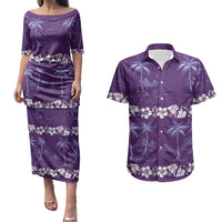 Purple Hawaii Palm Tree Hibiscus Couples Matching Puletasi and Hawaiian Shirt Fantasy Summer Vibe LT01 Purple - Polynesian Pride