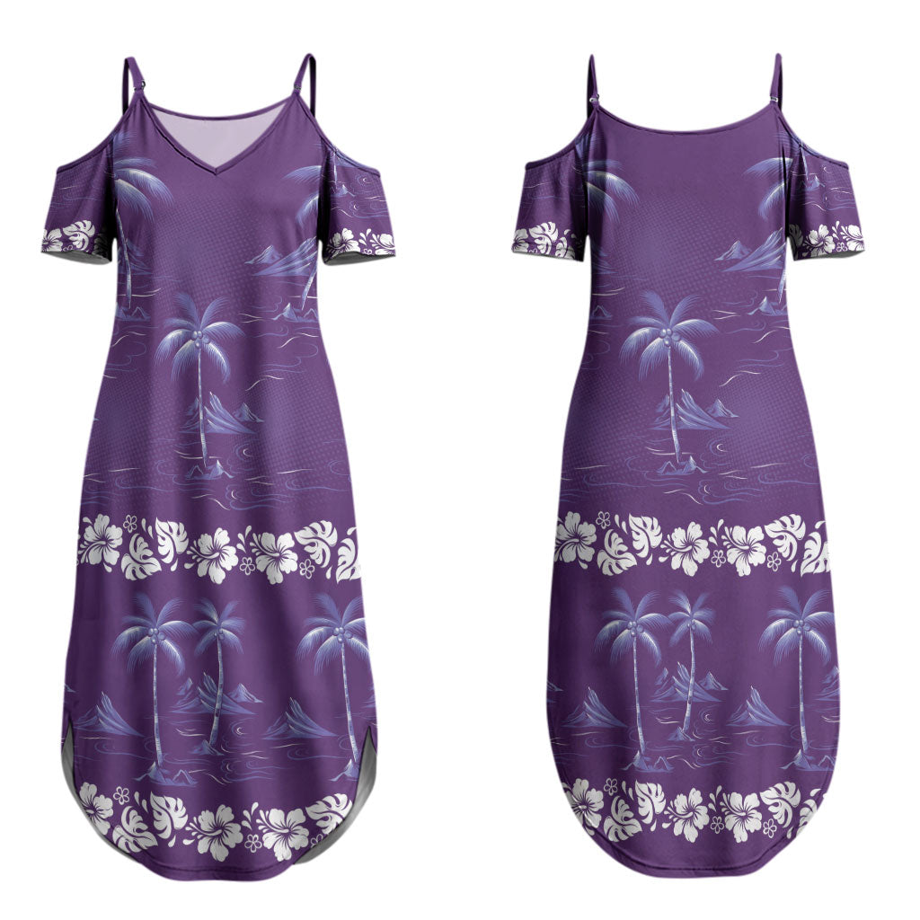 Purple Hawaii Palm Tree Hibiscus Couples Matching Summer Maxi Dress and Hawaiian Shirt Fantasy Summer Vibe LT01 - Polynesian Pride