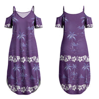 Purple Hawaii Palm Tree Hibiscus Couples Matching Summer Maxi Dress and Hawaiian Shirt Fantasy Summer Vibe LT01 - Polynesian Pride