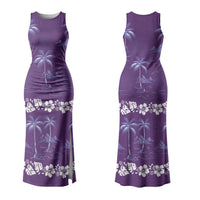 Purple Hawaii Palm Tree Hibiscus Couples Matching Tank Maxi Dress and Long Sleeve Button Shirt Fantasy Summer Vibe LT01 - Polynesian Pride