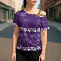 Purple Hawaii Palm Tree Hibiscus Cross Shoulder Shirt Fantasy Summer Vibe LT01 - Polynesian Pride
