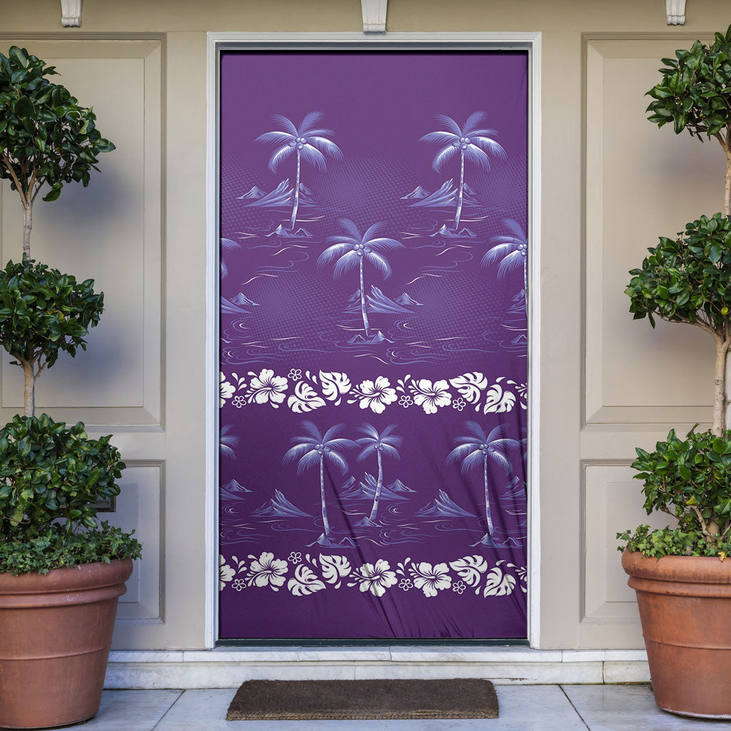 Purple Hawaii Palm Tree Hibiscus Door Cover Fantasy Summer Vibe