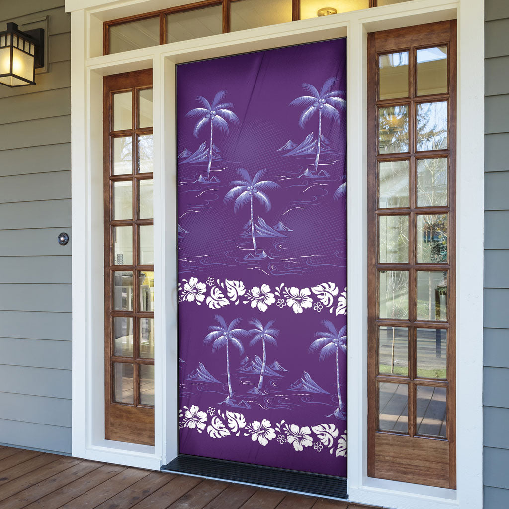Purple Hawaii Palm Tree Hibiscus Door Cover Fantasy Summer Vibe