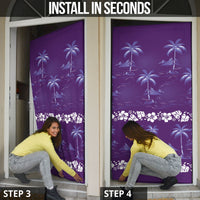 Purple Hawaii Palm Tree Hibiscus Door Cover Fantasy Summer Vibe