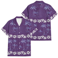 Purple Hawaii Palm Tree Hibiscus Family Matching Off The Shoulder Long Sleeve Dress and Hawaiian Shirt Fantasy Summer Vibe LT01 Dad's Shirt - Short Sleeve Purple - Polynesian Pride