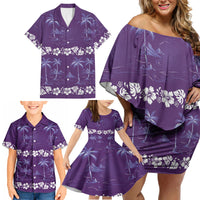 Purple Hawaii Palm Tree Hibiscus Family Matching Off Shoulder Short Dress and Hawaiian Shirt Fantasy Summer Vibe LT01 - Polynesian Pride