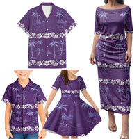 Purple Hawaii Palm Tree Hibiscus Family Matching Puletasi and Hawaiian Shirt Fantasy Summer Vibe LT01 - Polynesian Pride