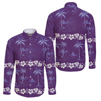 Purple Hawaii Palm Tree Hibiscus Family Matching Puletasi and Hawaiian Shirt Fantasy Summer Vibe LT01 Dad's Shirt - Long Sleeve Purple - Polynesian Pride
