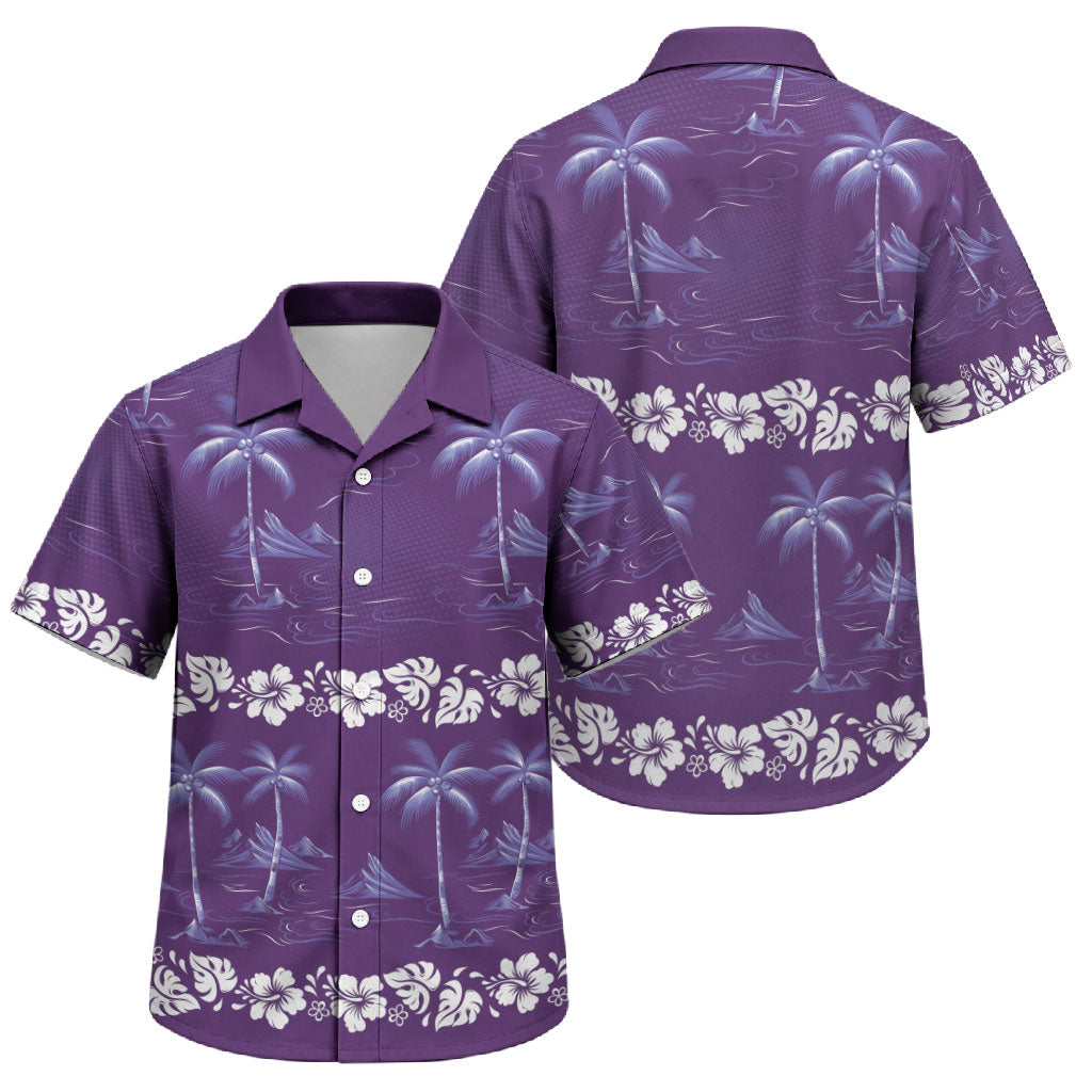 Purple Hawaii Palm Tree Hibiscus Family Matching Puletasi and Hawaiian Shirt Fantasy Summer Vibe LT01 Son's Shirt Purple - Polynesian Pride