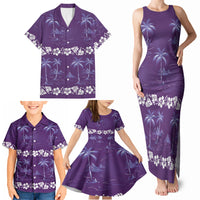 Purple Hawaii Palm Tree Hibiscus Family Matching Tank Maxi Dress and Hawaiian Shirt Fantasy Summer Vibe LT01 - Polynesian Pride