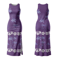 Purple Hawaii Palm Tree Hibiscus Family Matching Tank Maxi Dress and Hawaiian Shirt Fantasy Summer Vibe LT01 Mom's Dress Purple - Polynesian Pride