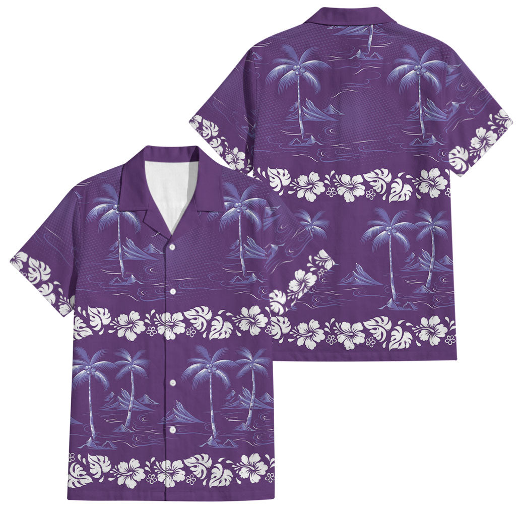 Purple Hawaii Palm Tree Hibiscus Family Matching Tank Maxi Dress and Hawaiian Shirt Fantasy Summer Vibe LT01 Dad's Shirt - Short Sleeve Purple - Polynesian Pride
