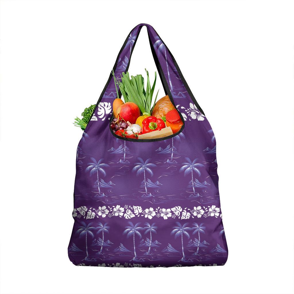 Purple Hawaii Palm Tree Hibiscus Grocery Bag Fantasy Summer Vibe