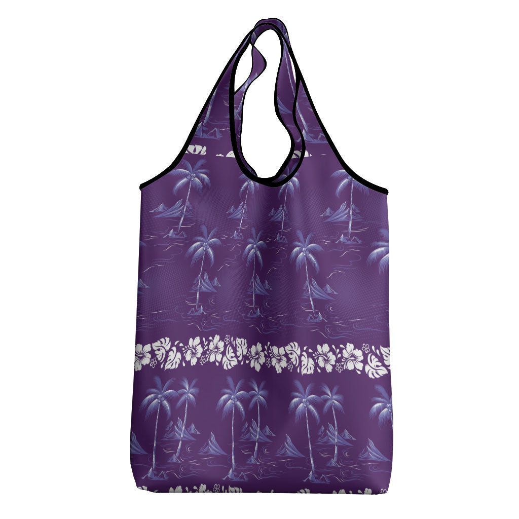 Purple Hawaii Palm Tree Hibiscus Grocery Bag Fantasy Summer Vibe