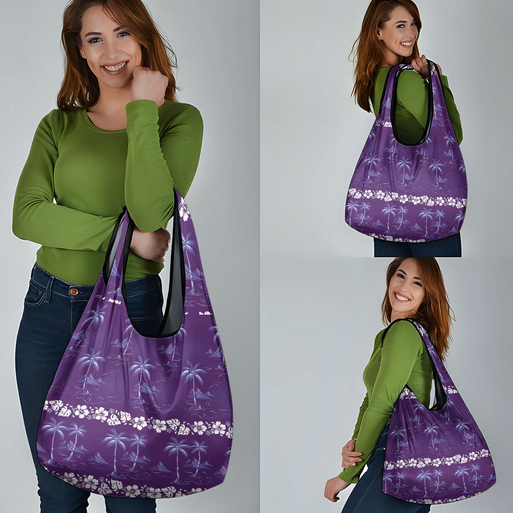 Purple Hawaii Palm Tree Hibiscus Grocery Bag Fantasy Summer Vibe