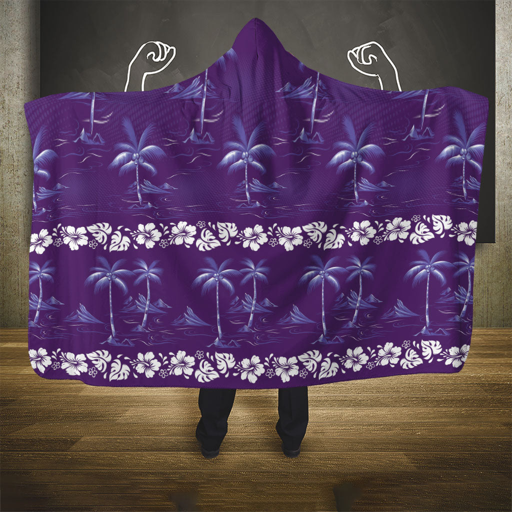 Purple Hawaii Palm Tree Hibiscus Hooded Blanket Fantasy Summer Vibe