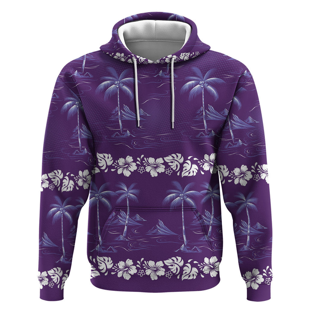 Purple Hawaii Palm Tree Hibiscus Hoodie Fantasy Summer Vibe
