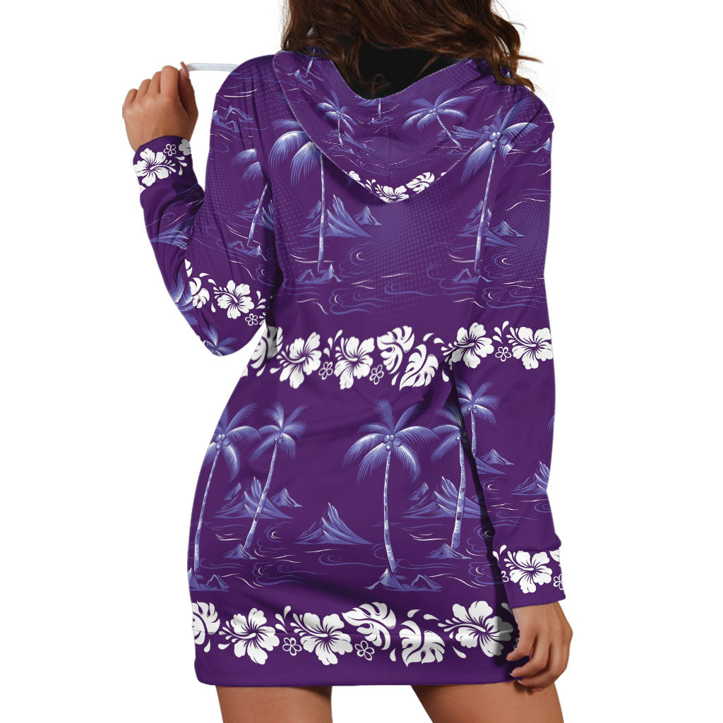 Purple Hawaii Palm Tree Hibiscus Hoodie Dress Fantasy Summer Vibe