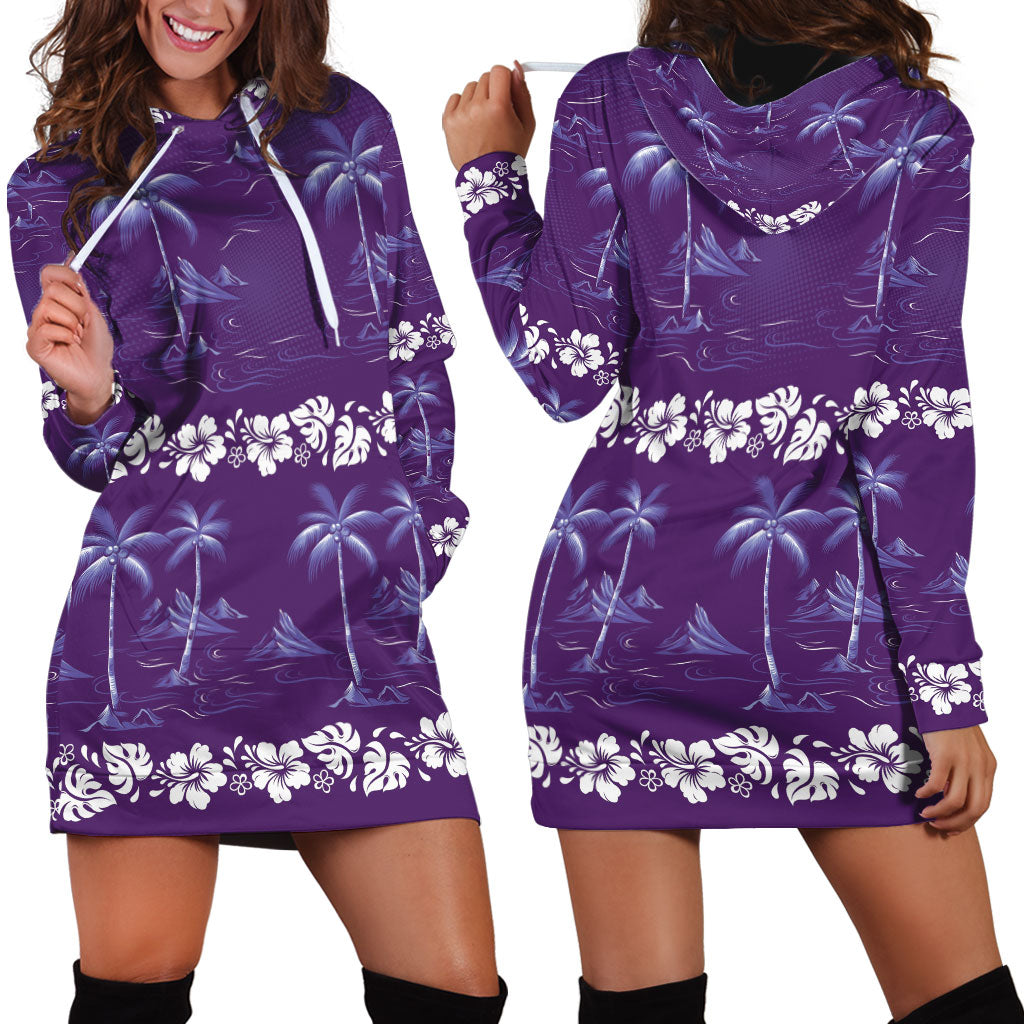 Purple Hawaii Palm Tree Hibiscus Hoodie Dress Fantasy Summer Vibe