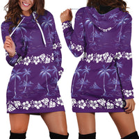 Purple Hawaii Palm Tree Hibiscus Hoodie Dress Fantasy Summer Vibe