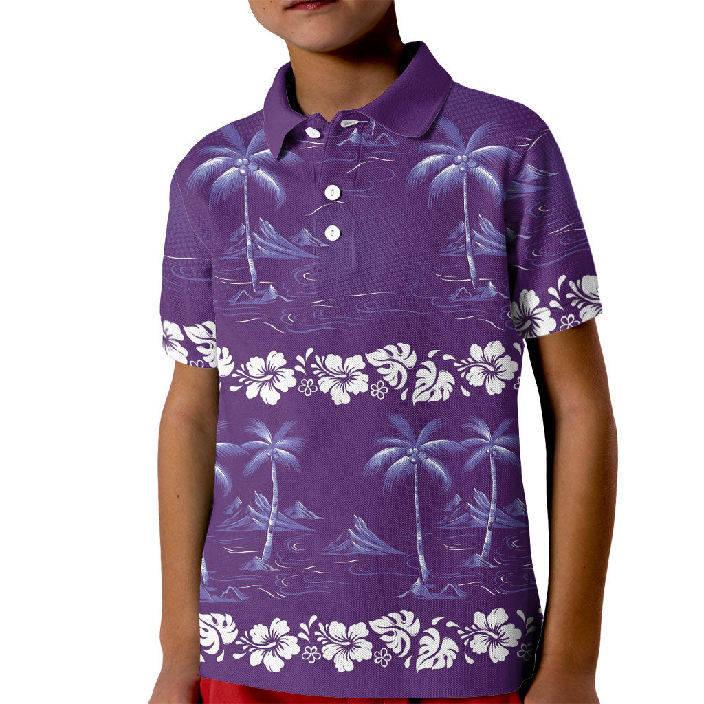 Purple Hawaii Palm Tree Hibiscus Kid Polo Shirt Fantasy Summer Vibe LT01 Kid Purple - Polynesian Pride