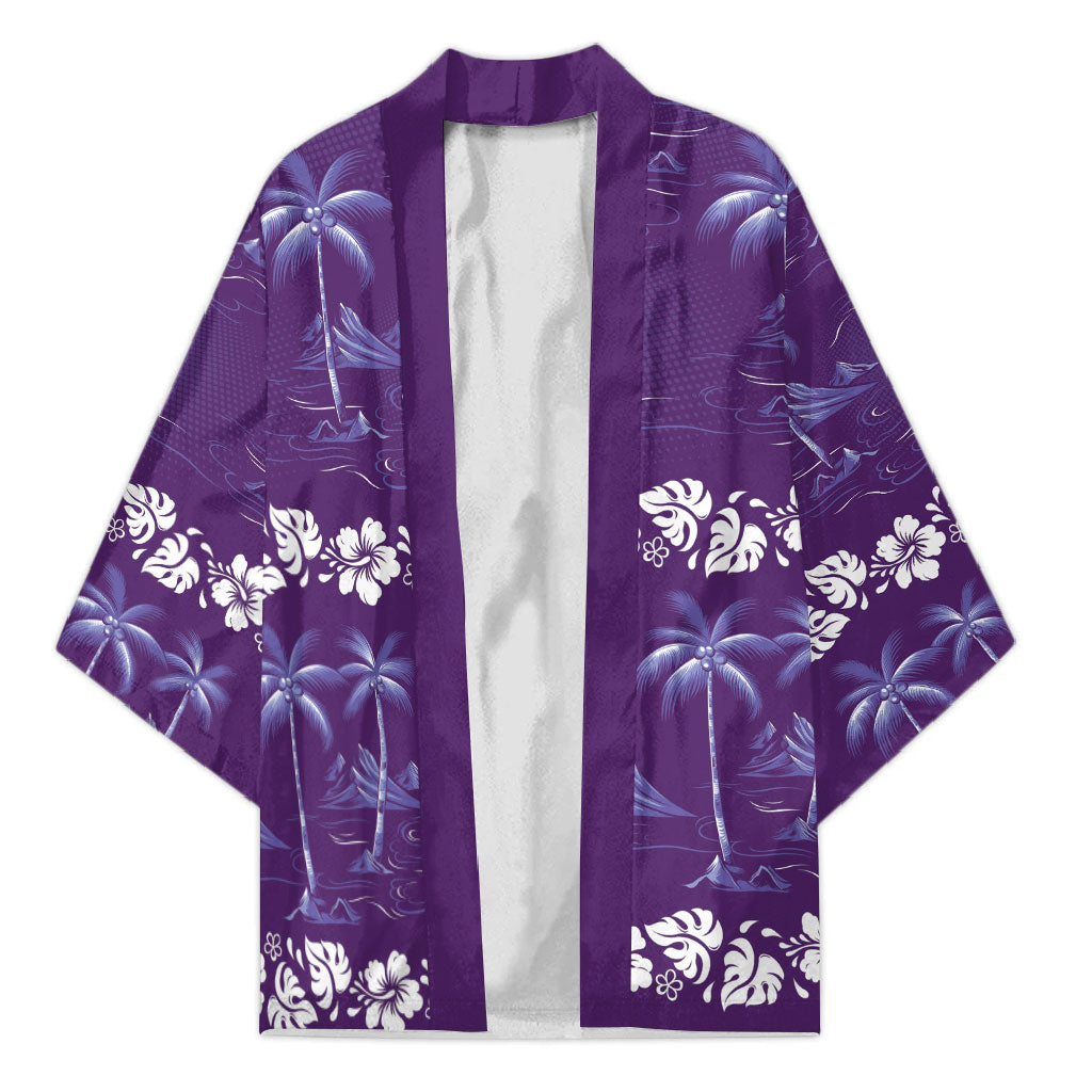 Purple Hawaii Palm Tree Hibiscus Kimono Fantasy Summer Vibe LT01 Unisex Purple - Polynesian Pride