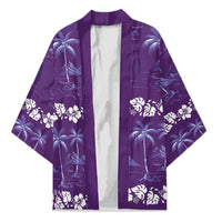 Purple Hawaii Palm Tree Hibiscus Kimono Fantasy Summer Vibe LT01 Unisex Purple - Polynesian Pride