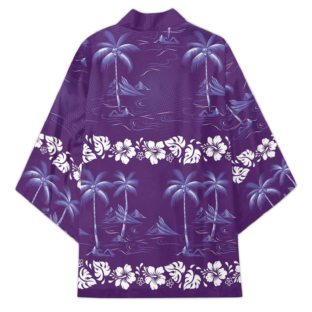 Purple Hawaii Palm Tree Hibiscus Kimono Fantasy Summer Vibe LT01 - Polynesian Pride