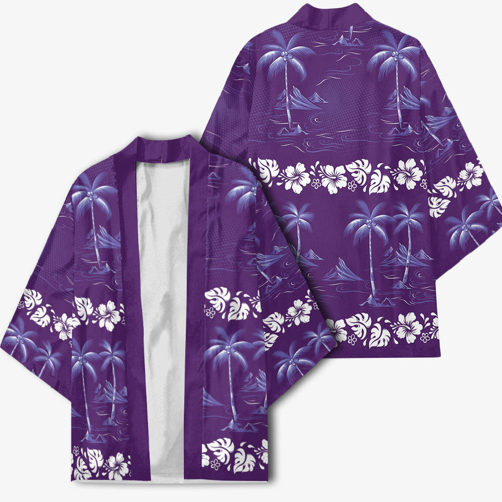 Purple Hawaii Palm Tree Hibiscus Kimono Fantasy Summer Vibe LT01 - Polynesian Pride