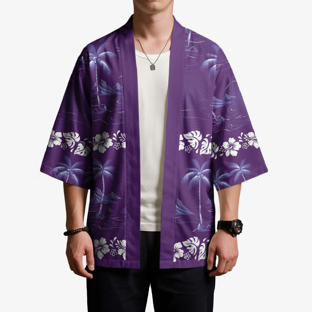 Purple Hawaii Palm Tree Hibiscus Kimono Fantasy Summer Vibe LT01 - Polynesian Pride