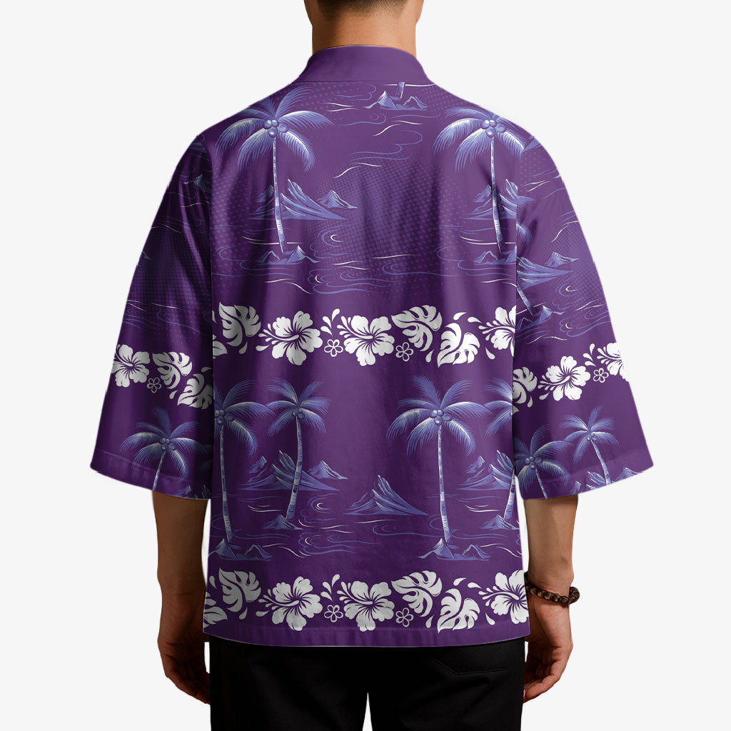 Purple Hawaii Palm Tree Hibiscus Kimono Fantasy Summer Vibe LT01 - Polynesian Pride