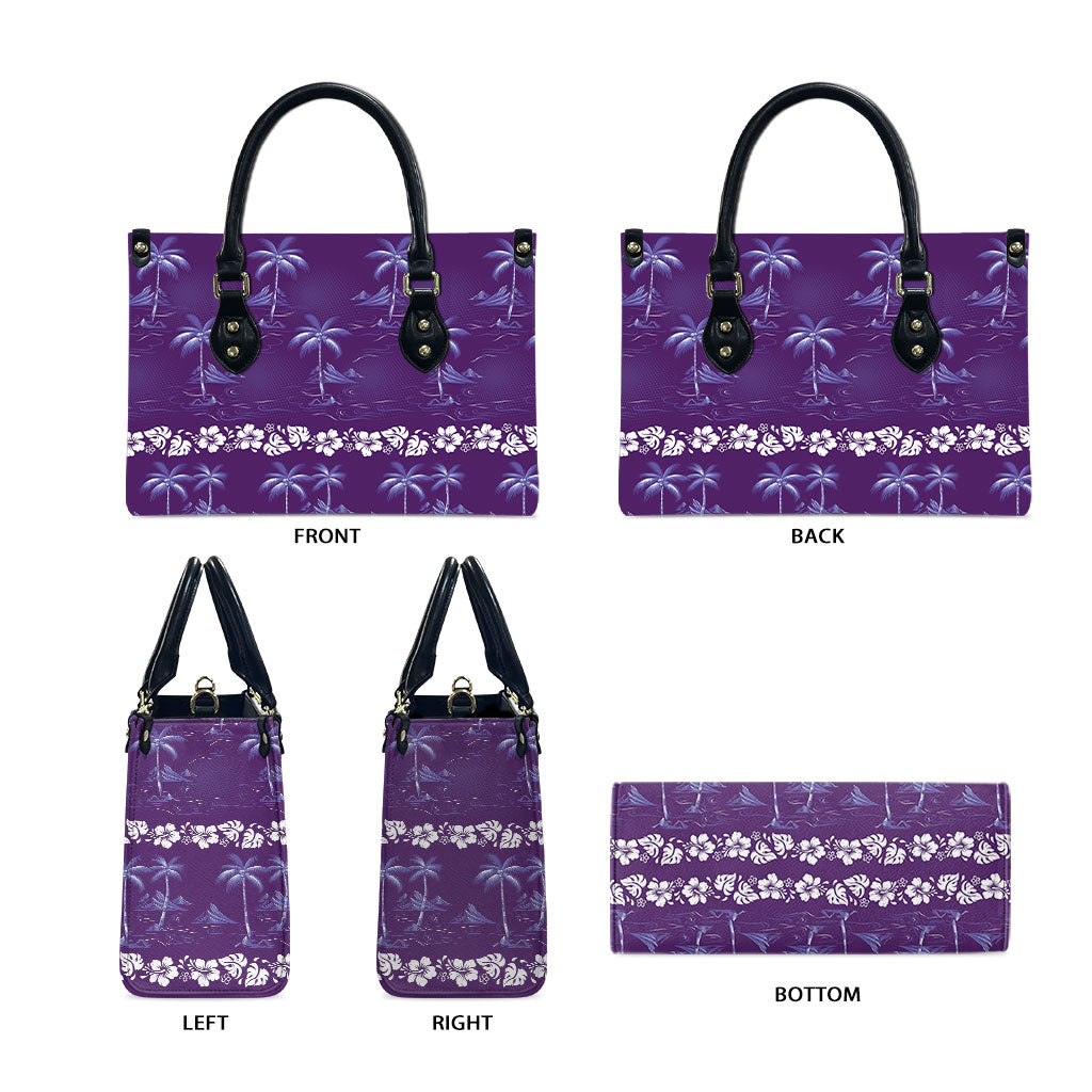 Purple Hawaii Palm Tree Hibiscus Leather Bag Fantasy Summer Vibe