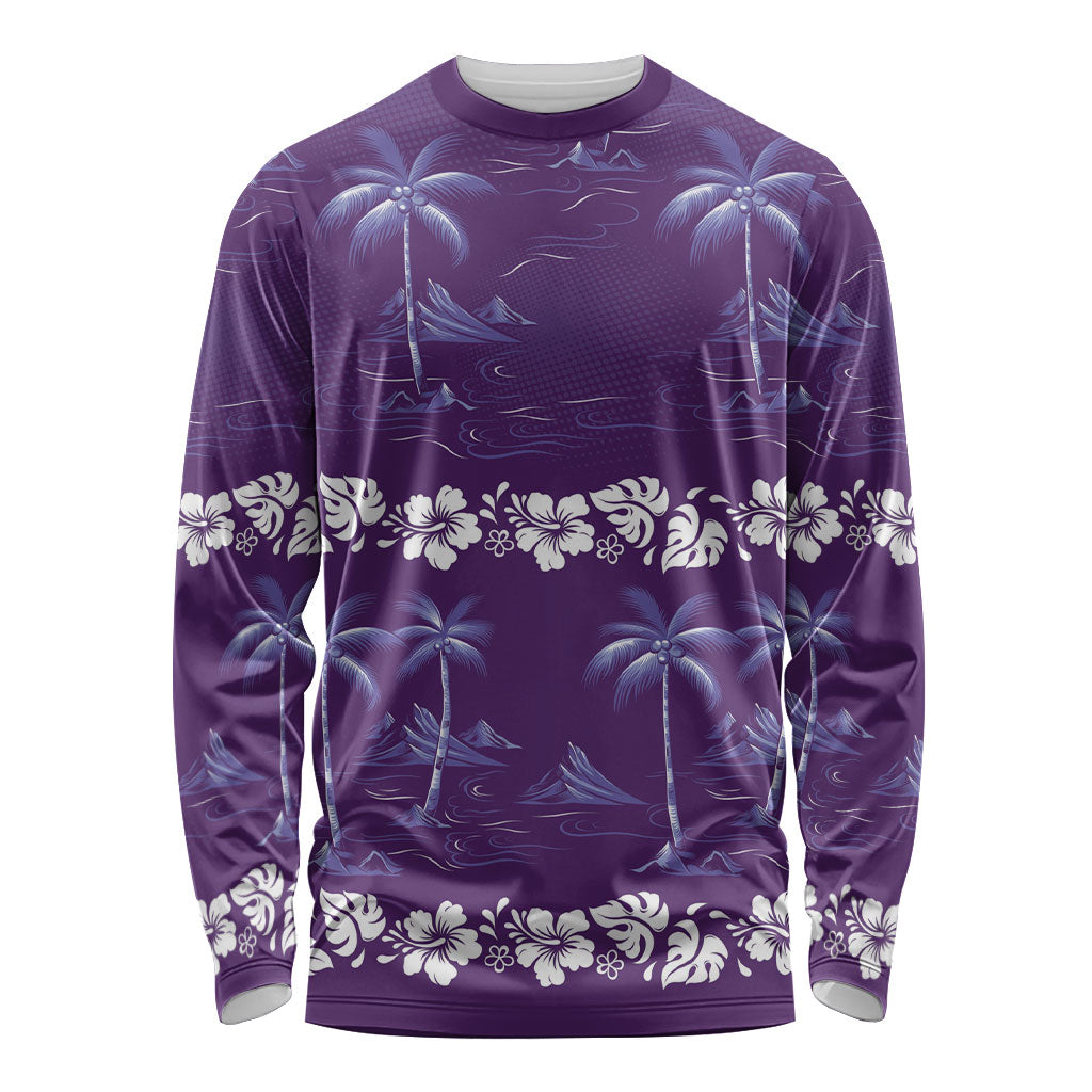 Purple Hawaii Palm Tree Hibiscus Long Sleeve Shirt Fantasy Summer Vibe