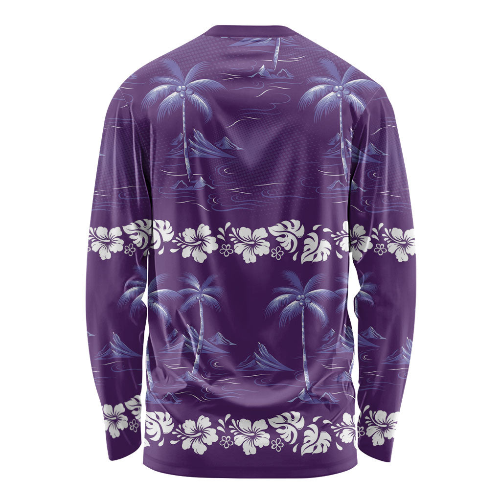 Purple Hawaii Palm Tree Hibiscus Long Sleeve Shirt Fantasy Summer Vibe LT01 - Polynesian Pride