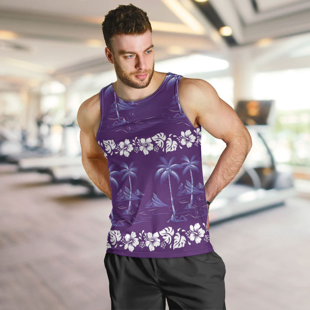 Purple Hawaii Palm Tree Hibiscus Men Tank Top Fantasy Summer Vibe