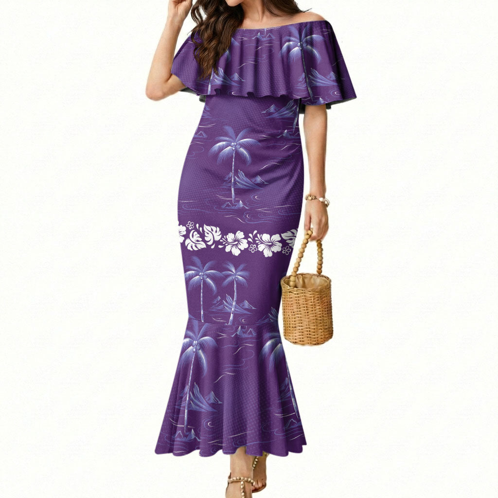 Purple Hawaii Palm Tree Hibiscus Mermaid Dress Fantasy Summer Vibe