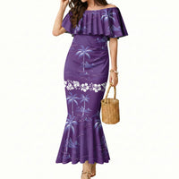 Purple Hawaii Palm Tree Hibiscus Mermaid Dress Fantasy Summer Vibe