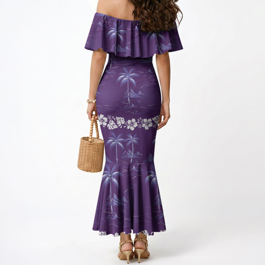 Purple Hawaii Palm Tree Hibiscus Mermaid Dress Fantasy Summer Vibe