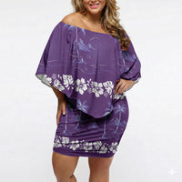 Purple Hawaii Palm Tree Hibiscus Off Shoulder Short Dress Fantasy Summer Vibe LT01 Women Purple - Polynesian Pride